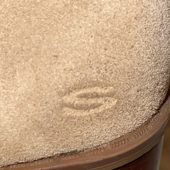 Vintage 90s Skechers 8 Suede Fur Trim Tan Grey Chunky Heel Bratz Platform Boots - Picture 10 of 10